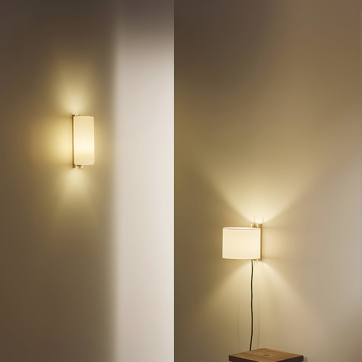 Papiro Fabric Wall Sconce with Wooden Mount – Modern Ambient Lighting