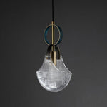 Parson Pendant Light in Blue Brass with Curved Glass Shade