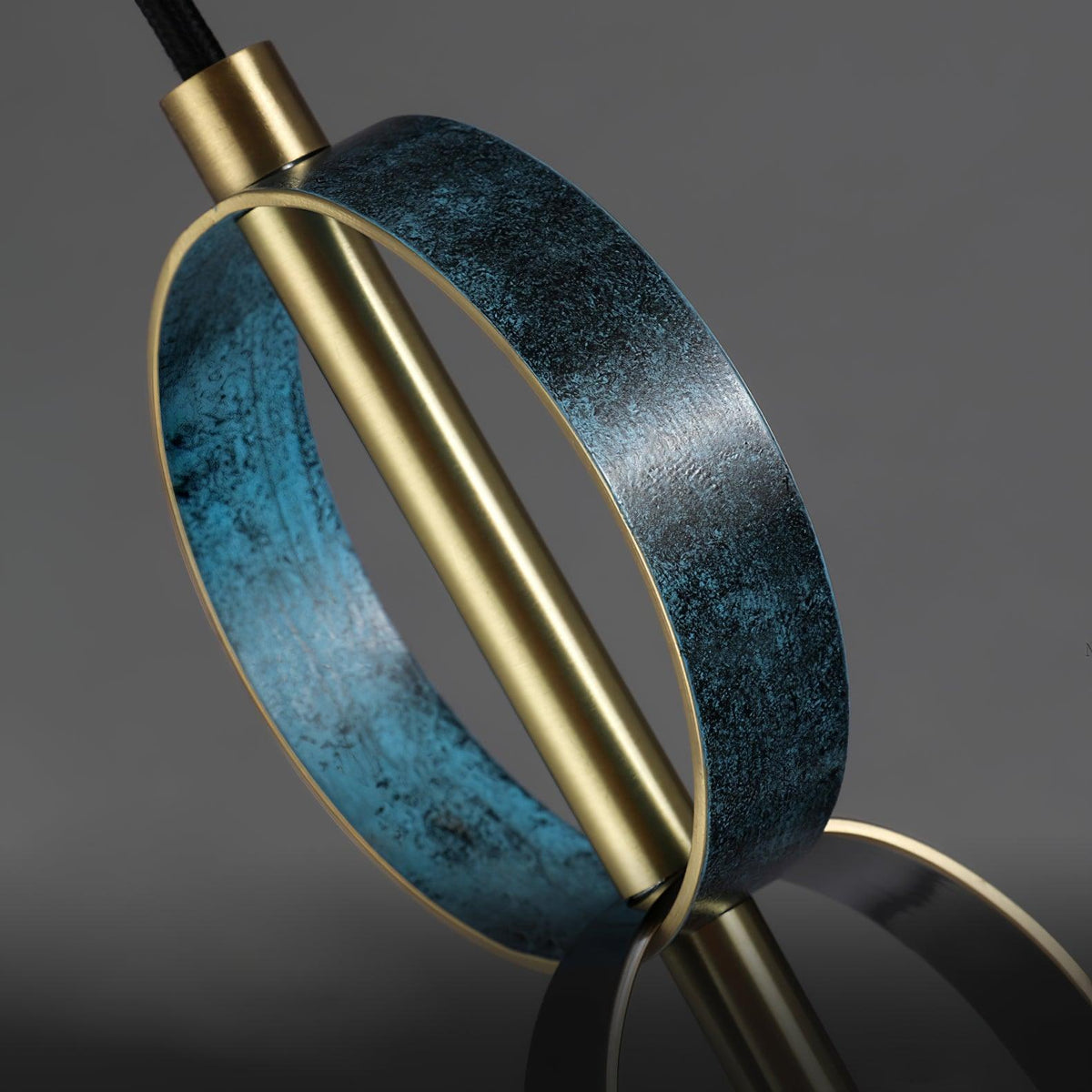 Parson Pendant Light in Blue Brass with Curved Glass Shade