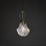 Parson Pendant Light in Blue Brass with Curved Glass Shade