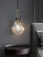 Parson Pendant Light in Blue Brass with Curved Glass Shade