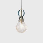 Parson Pendant Light in Blue Brass with Curved Glass Shade