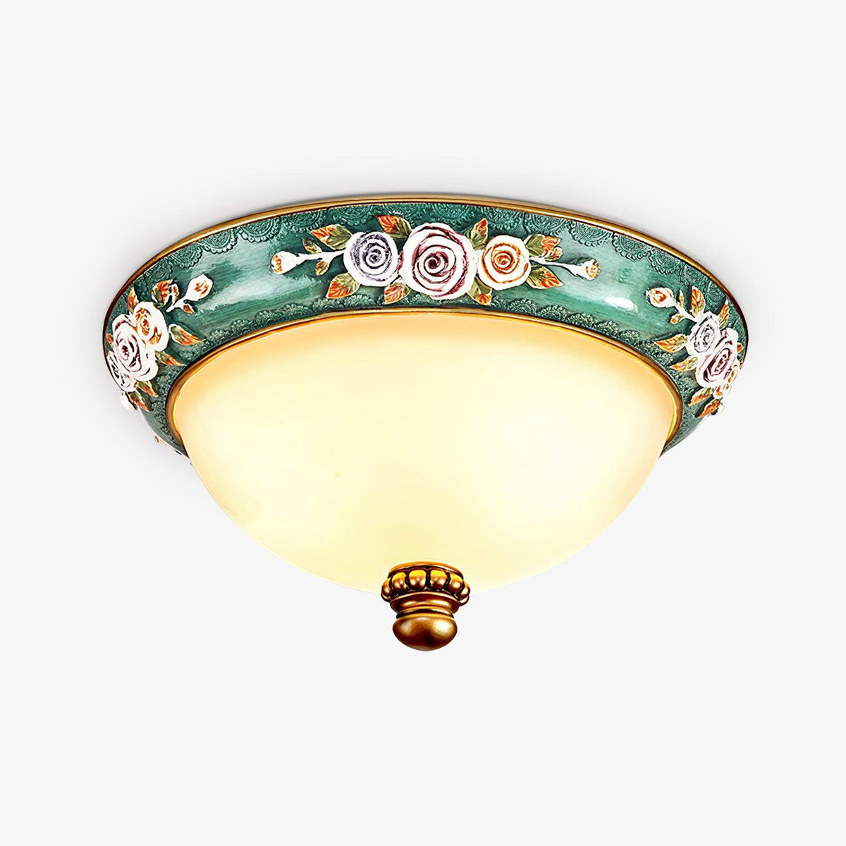 Pastoral Bowl Flush Mount Ceiling Light in Blue and White Glass