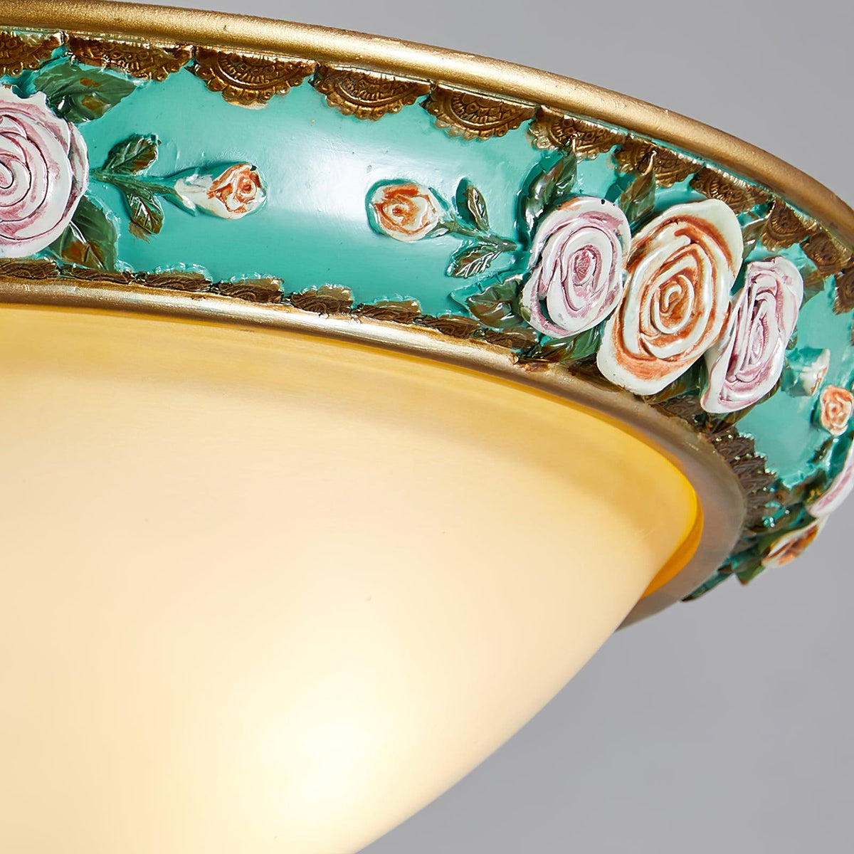 Pastoral Bowl Flush Mount Ceiling Light in Blue and White Glass