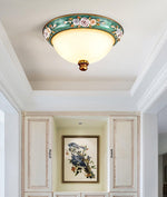 Pastoral Bowl Flush Mount Ceiling Light in Blue and White Glass