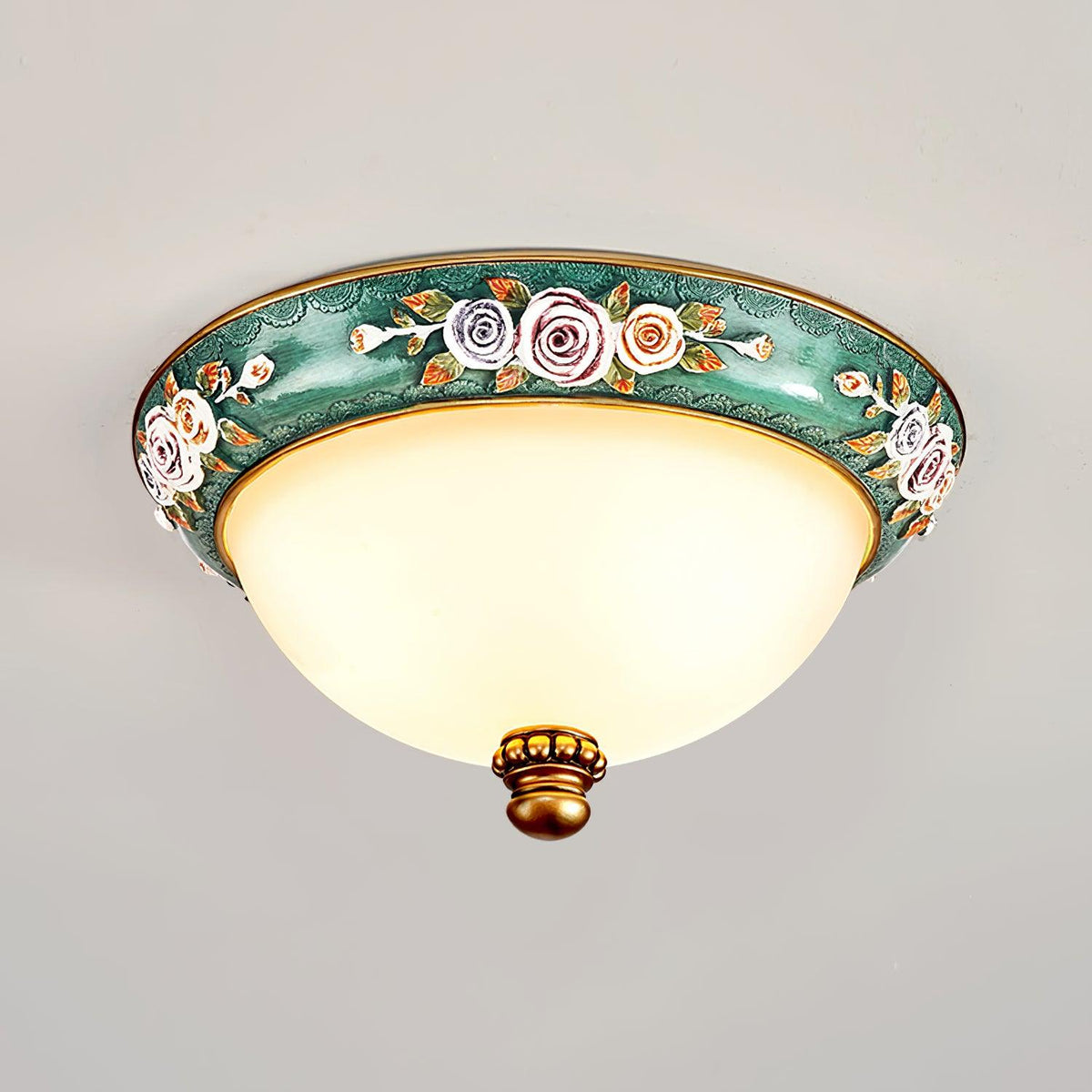 Pastoral Bowl Flush Mount Ceiling Light in Blue and White Glass