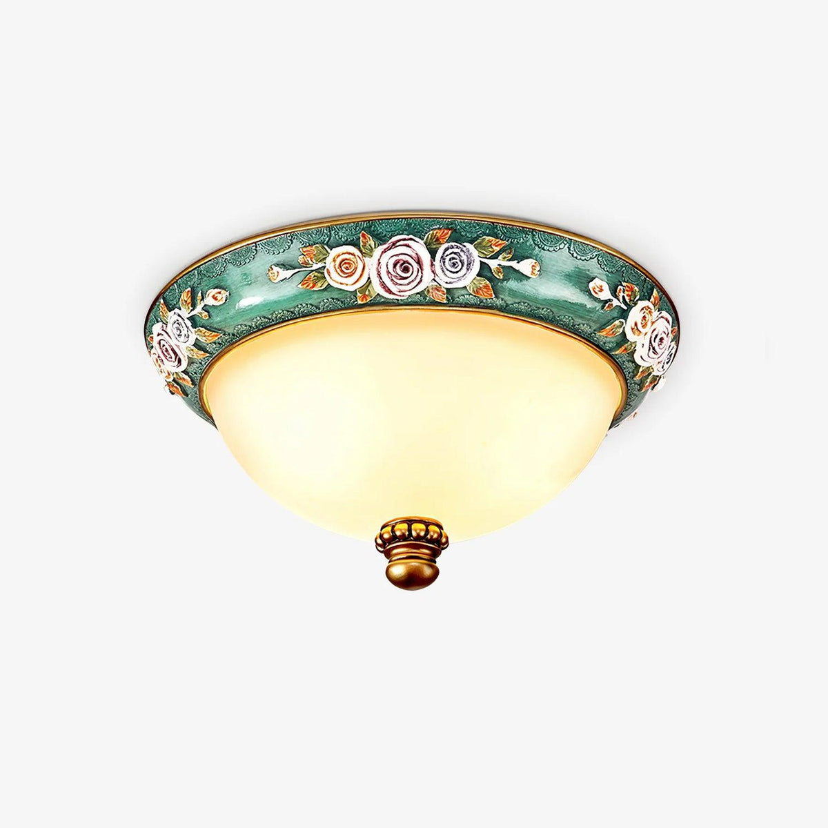 Pastoral Bowl Flush Mount Ceiling Light in Blue and White Glass
