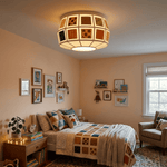 Patchwork Quilt Fabric Drum Ceiling Light for Bedroom and Living Room