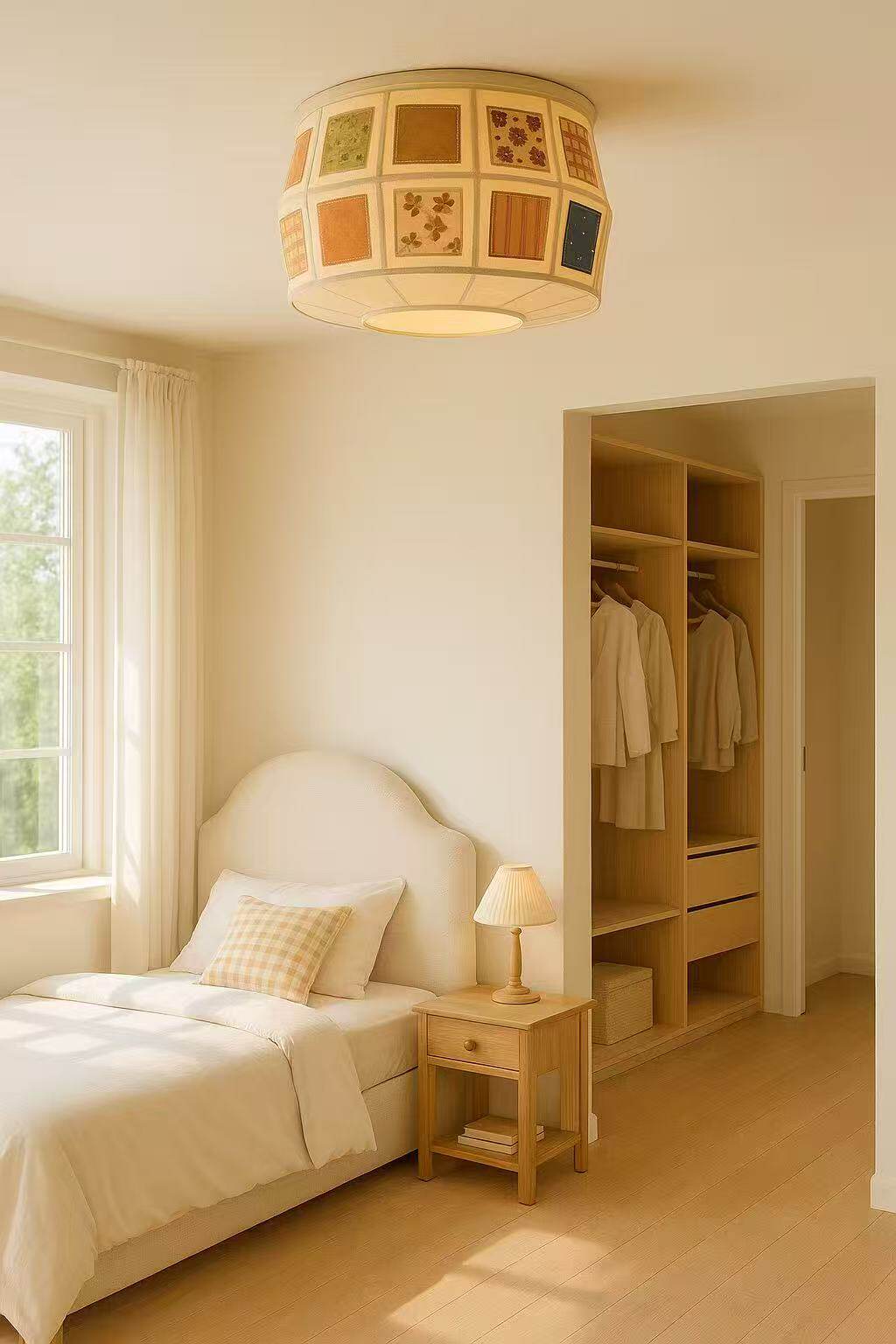 Patchwork Quilt Fabric Drum Ceiling Light for Bedroom and Living Room