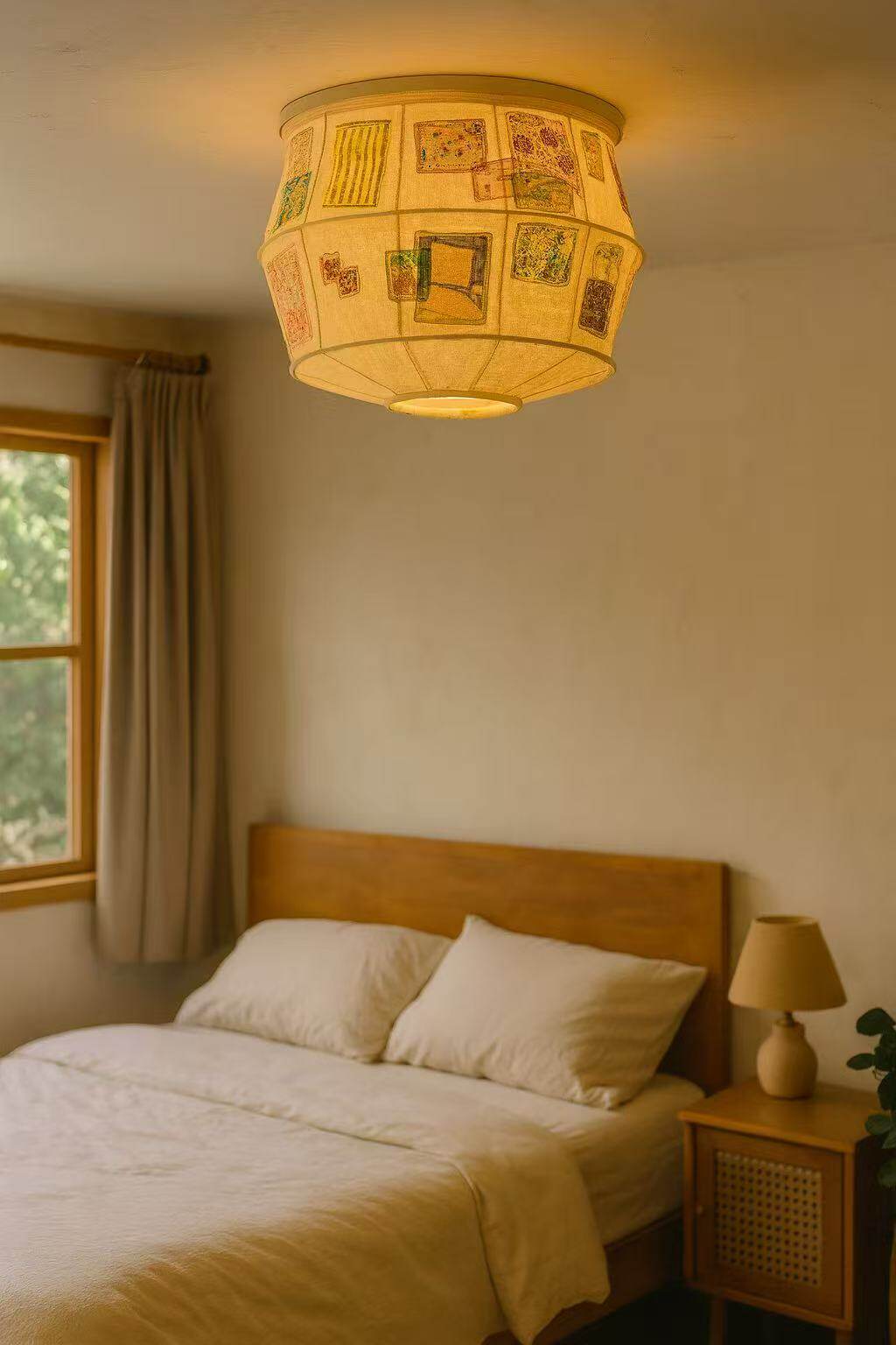 Patchwork Quilt Fabric Drum Ceiling Light for Bedroom and Living Room
