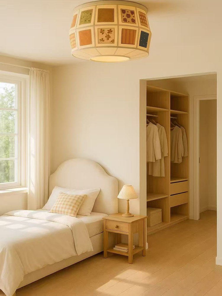 Patchwork Quilt Fabric Drum Ceiling Light for Bedroom and Living Room