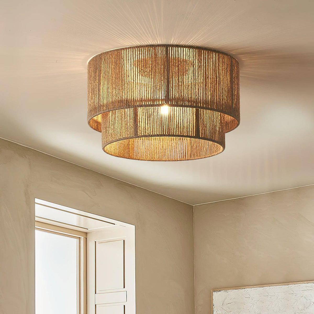 Patrici Woven Hemp Rope Ceiling Light, Modern Drum Shade Pendant for Living Room, Bedroom, Dining Room