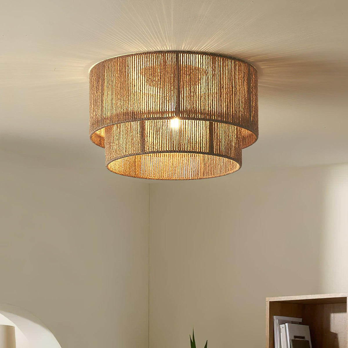 Patrici Woven Hemp Rope Ceiling Light, Modern Drum Shade Pendant for Living Room, Bedroom, Dining Room