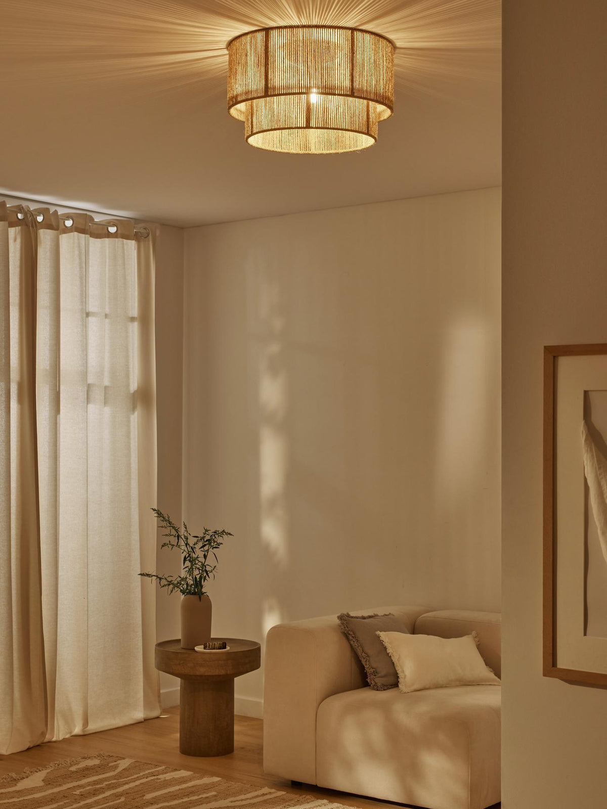 Patrici Woven Hemp Rope Ceiling Light, Modern Drum Shade Pendant for Living Room, Bedroom, Dining Room