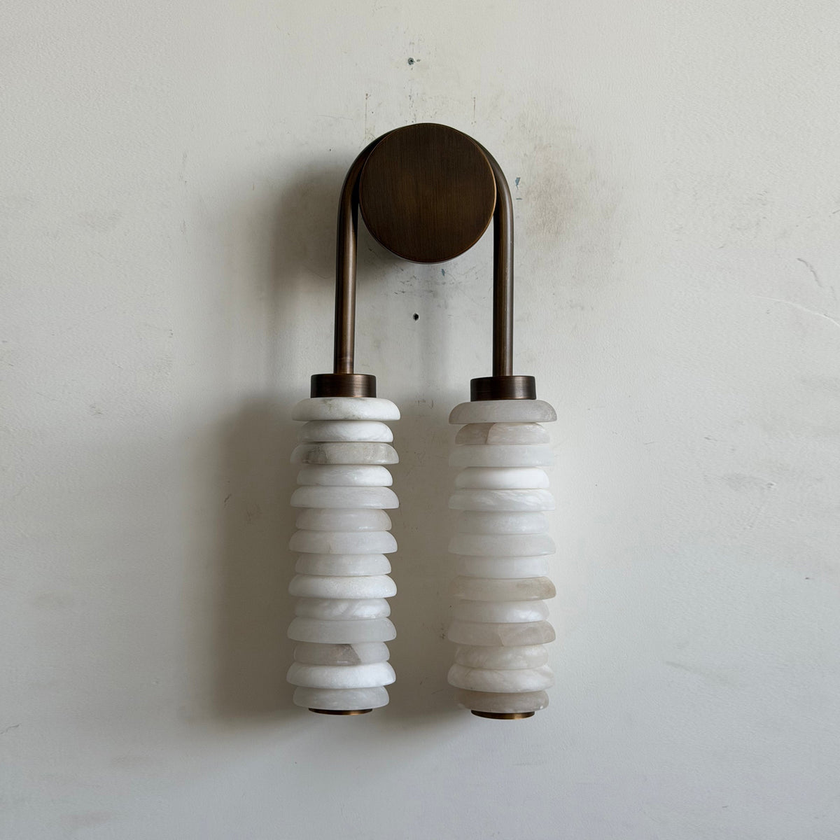 Calla Ribbed Alabaster Wall Sconce with Antique Brass Accents