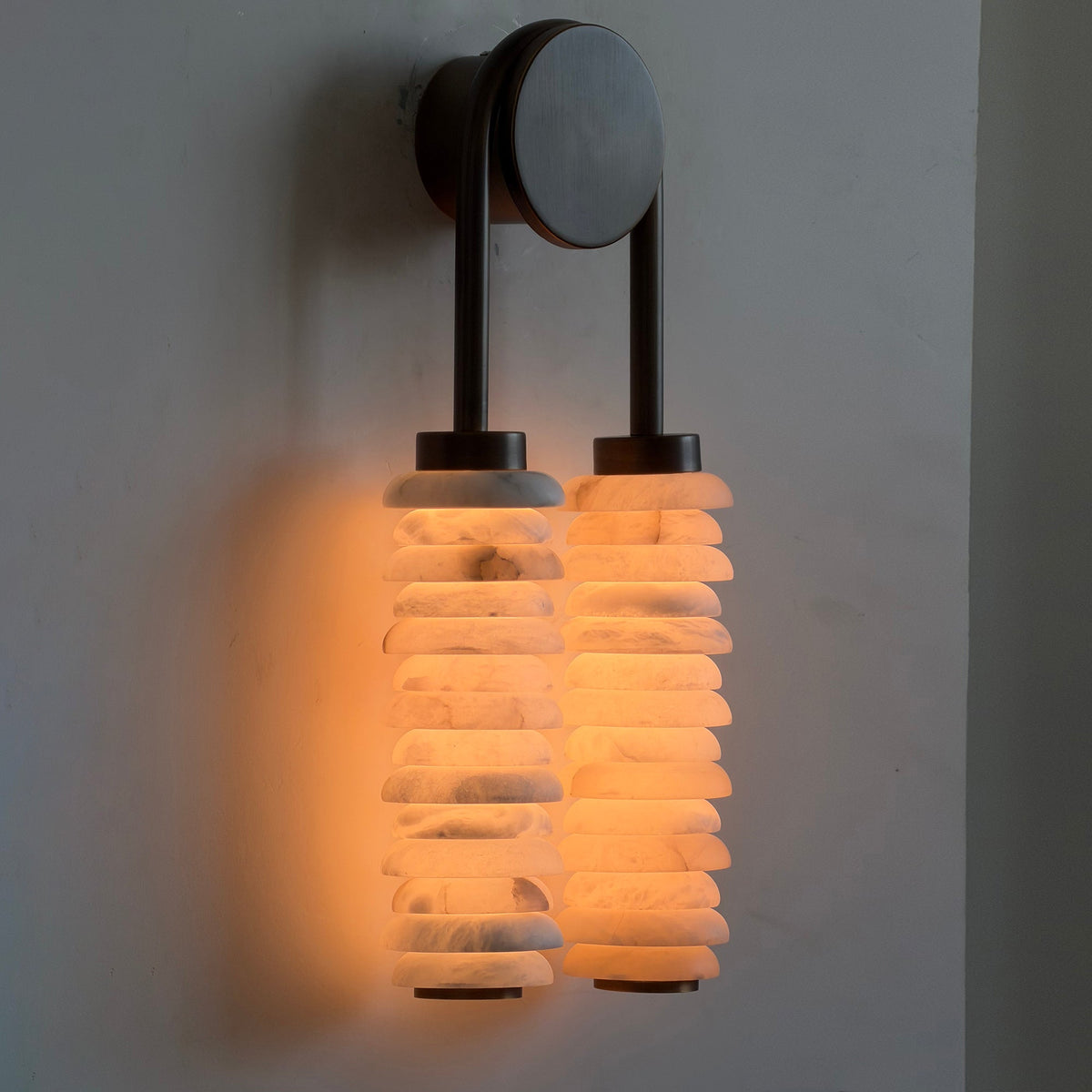 Calla Ribbed Alabaster Wall Sconce with Antique Brass Accents