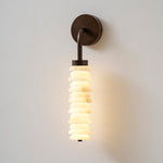 Helix Alabaster Wall Sconce in Bronze with Warm LED Light