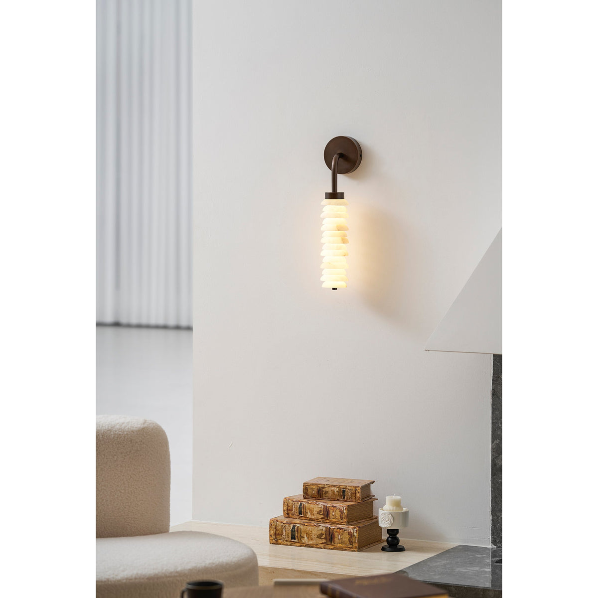 Helix Alabaster Wall Sconce in Bronze with Warm LED Light