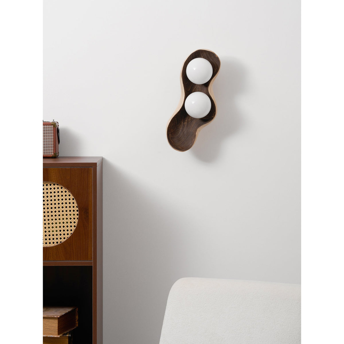 Dualis Rootlight Wall Sconce – Sculptural Walnut Wood & Opal Glass