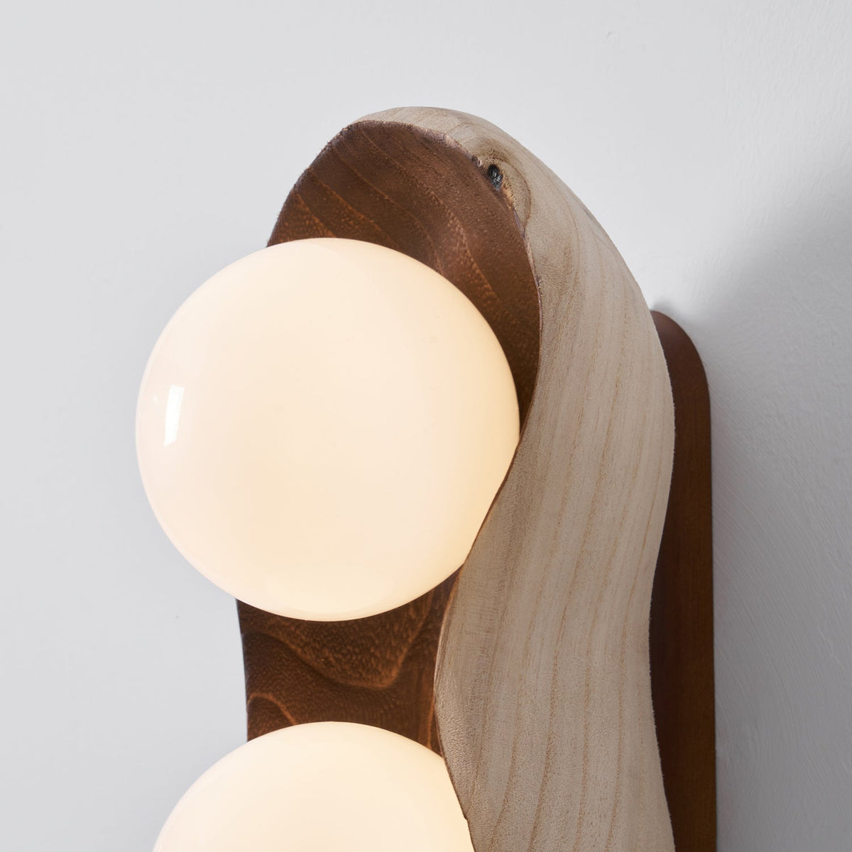 Dualis Rootlight Wall Sconce – Sculptural Walnut Wood & Opal Glass