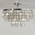 Pearl Shell Semi Flush Mount Ceiling Light, Layered Natural Shell Discs, Chrome Finish, 23.6"
