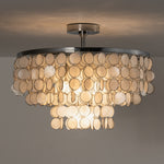 Pearl Shell Semi Flush Mount Ceiling Light, Layered Natural Shell Discs, Chrome Finish, 23.6"