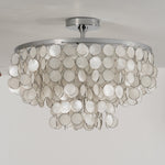 Pearl Shell Semi Flush Mount Ceiling Light, Layered Natural Shell Discs, Chrome Finish, 23.6"