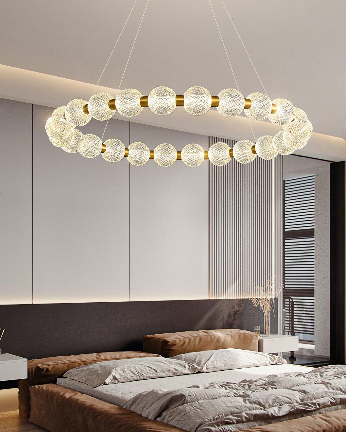 Pearl Brass Ring Chandelier – Modern Flush Mount Ceiling Light
