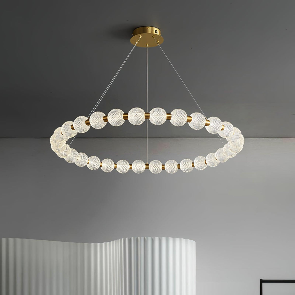 Pearl Brass Ring Chandelier – Modern Flush Mount Ceiling Light