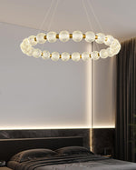 Pearl Brass Ring Chandelier – Modern Flush Mount Ceiling Light