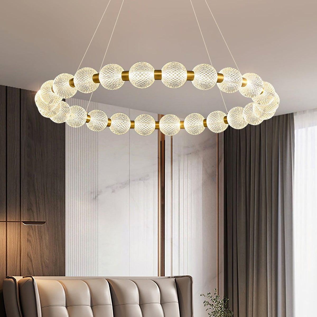 Pearl Brass Ring Chandelier – Modern Flush Mount Ceiling Light