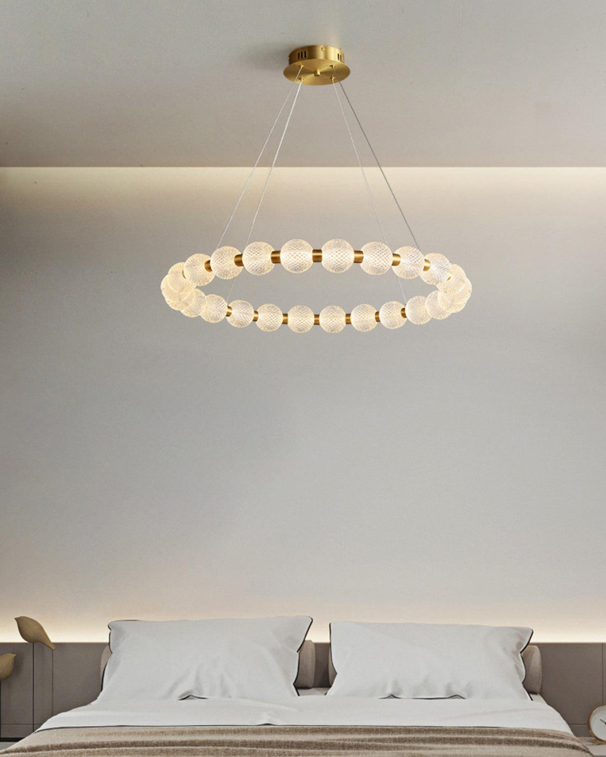 Pearl Brass Ring Chandelier – Modern Flush Mount Ceiling Light