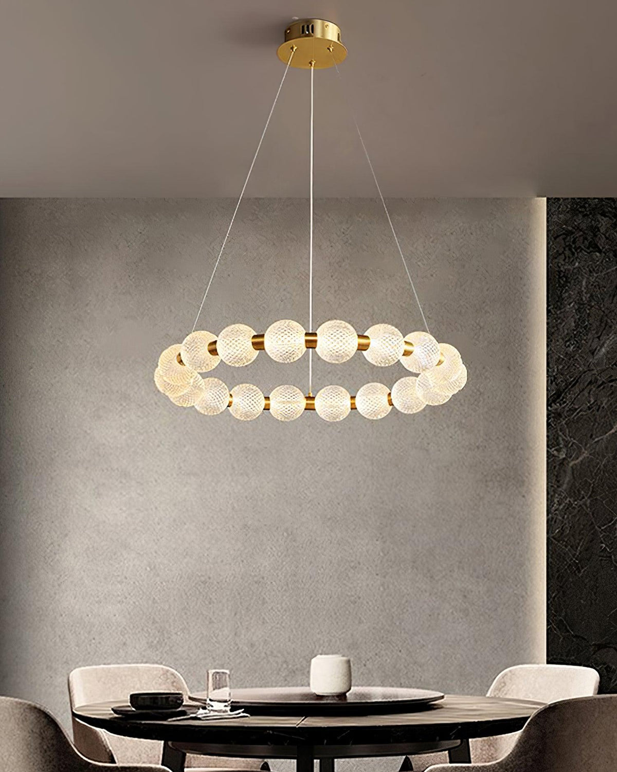 Pearl Brass Ring Chandelier – Modern Flush Mount Ceiling Light