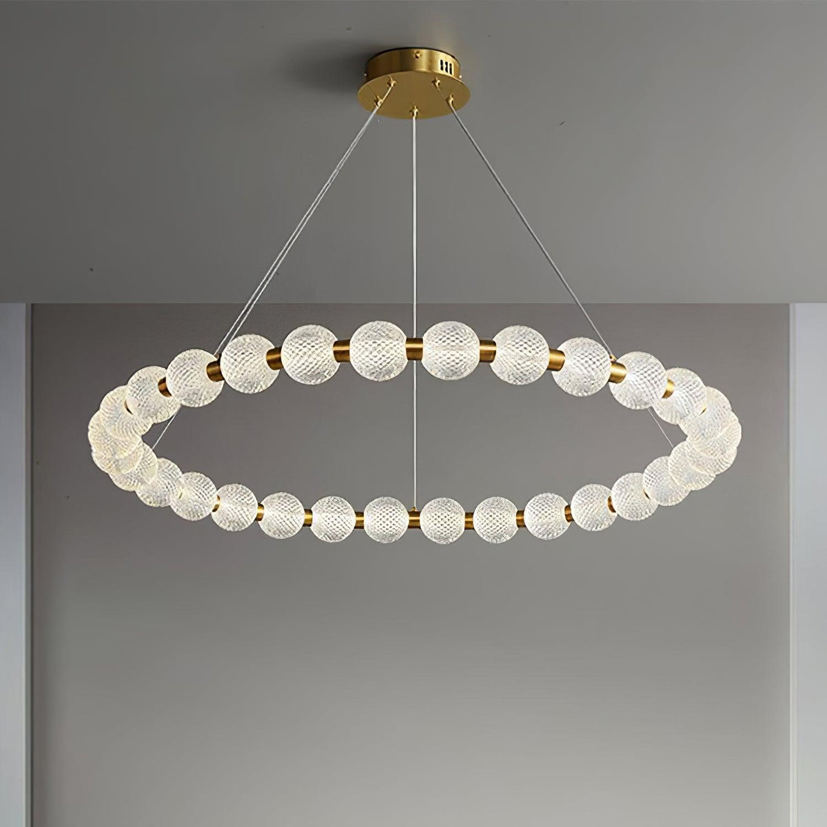 Pearl Brass Ring Chandelier – Modern Flush Mount Ceiling Light