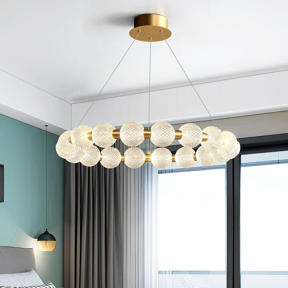 Pearl Brass Ring Chandelier – Modern Flush Mount Ceiling Light