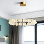 Pearl Brass Ring Chandelier – Modern Flush Mount Ceiling Light