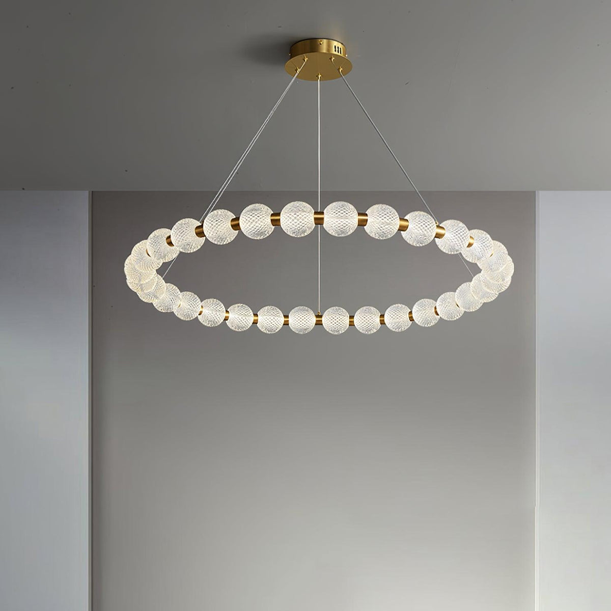 Pearl Brass Ring Chandelier – Modern Flush Mount Ceiling Light