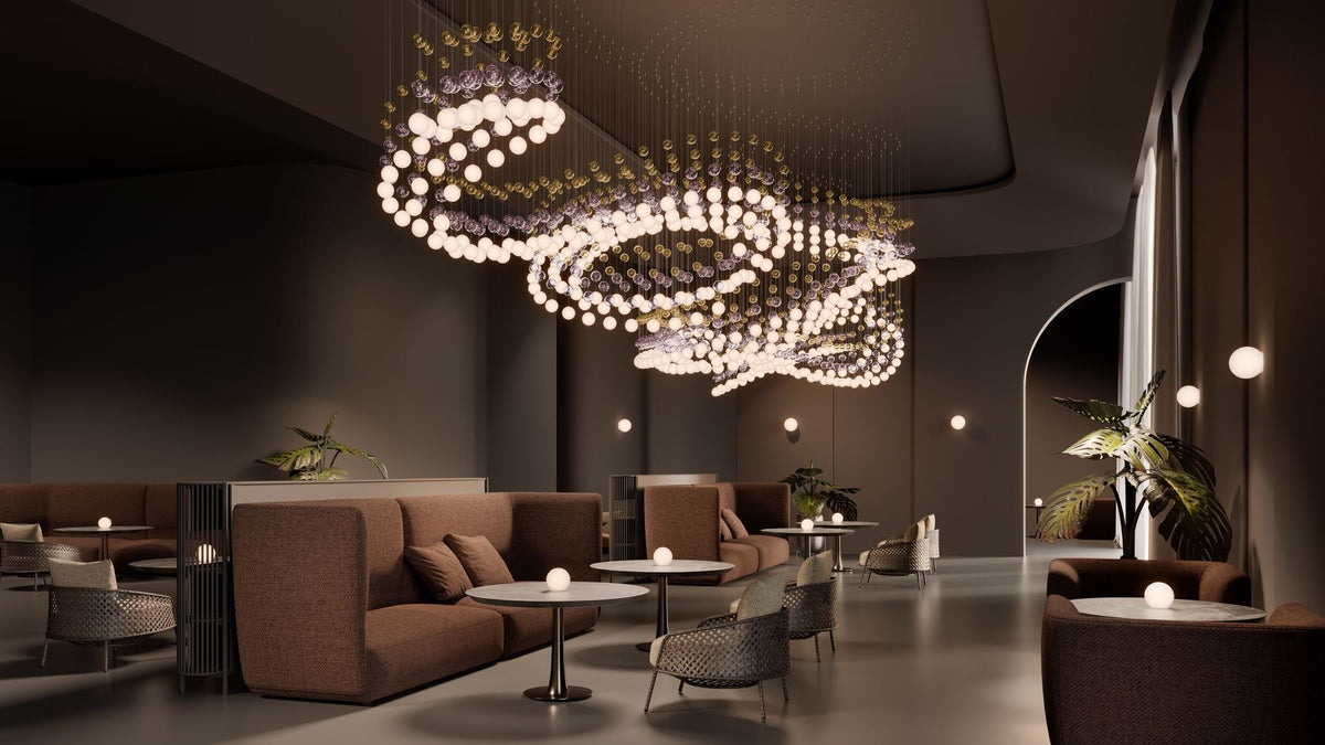 Pearl Curtain Crystal LED Chandelier – Modern Designer Hanging Light