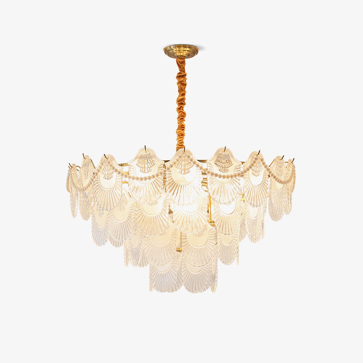 Pearl Glass Shell Chandelier – Modern Copper & Glass Pendant Light for Dining Room and Living Room