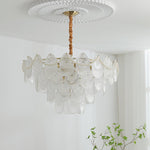 Pearl Glass Shell Chandelier – Modern Copper & Glass Pendant Light for Dining Room and Living Room