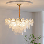 Pearl Glass Shell Chandelier – Modern Copper & Glass Pendant Light for Dining Room and Living Room