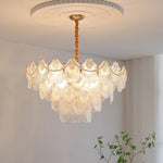 Pearl Glass Shell Chandelier – Modern Copper & Glass Pendant Light for Dining Room and Living Room