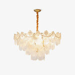 Pearl Glass Shell Chandelier – Modern Copper & Glass Pendant Light for Dining Room and Living Room