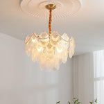 Pearl Glass Shell Chandelier – Modern Copper & Glass Pendant Light for Dining Room and Living Room