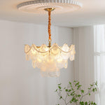 Pearl Glass Shell Chandelier – Modern Copper & Glass Pendant Light for Dining Room and Living Room