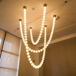 Pearl Necklace Acrylic Ball Chandelier, Modern Gold LED Pendant Light
