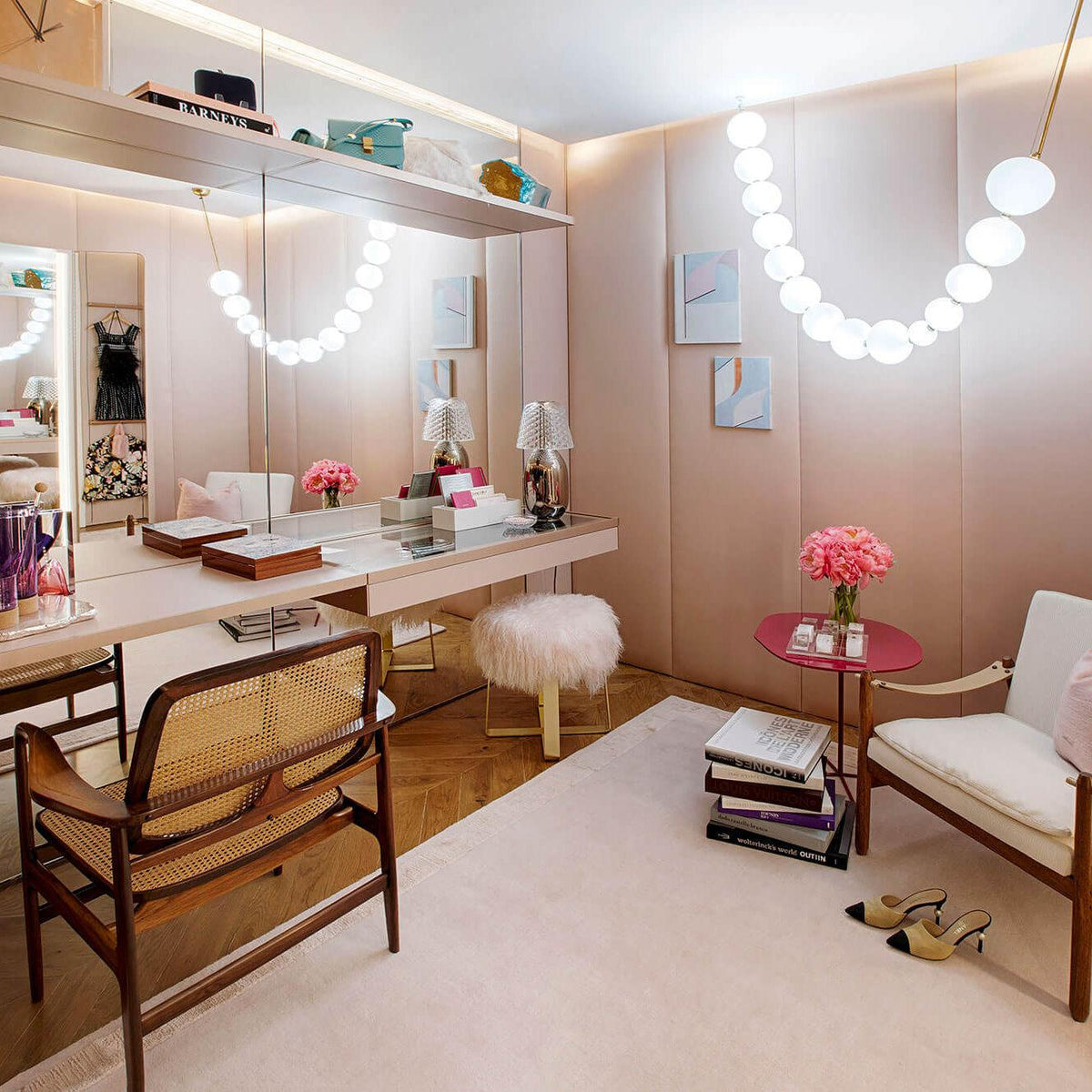 Pearl Necklace Acrylic Ball Chandelier, Modern Gold LED Pendant Light