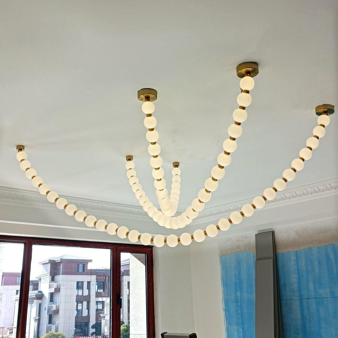 Pearl Necklace Acrylic Ball Chandelier, Modern Gold LED Pendant Light