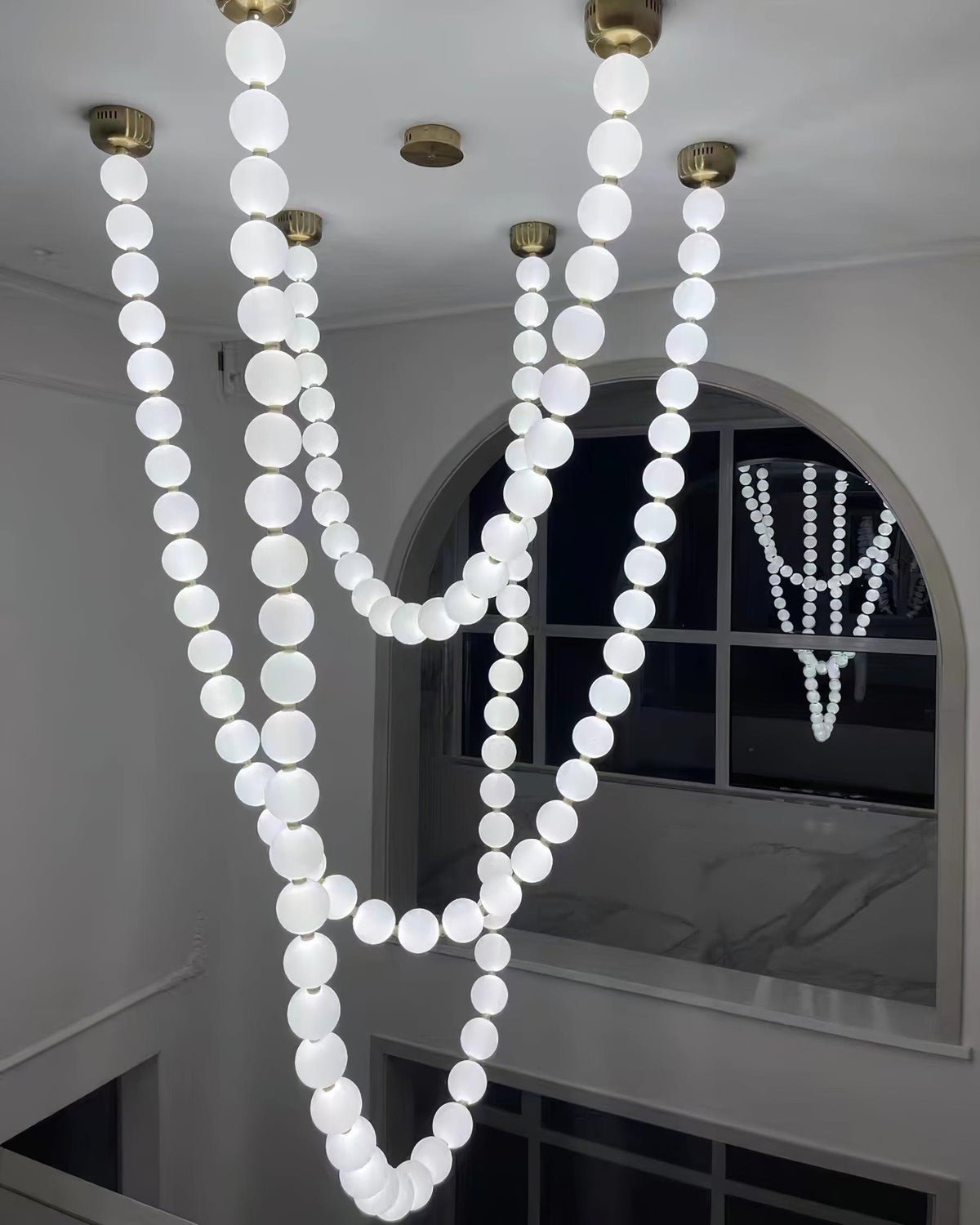 Pearl Necklace Acrylic Ball Chandelier, Modern Gold LED Pendant Light