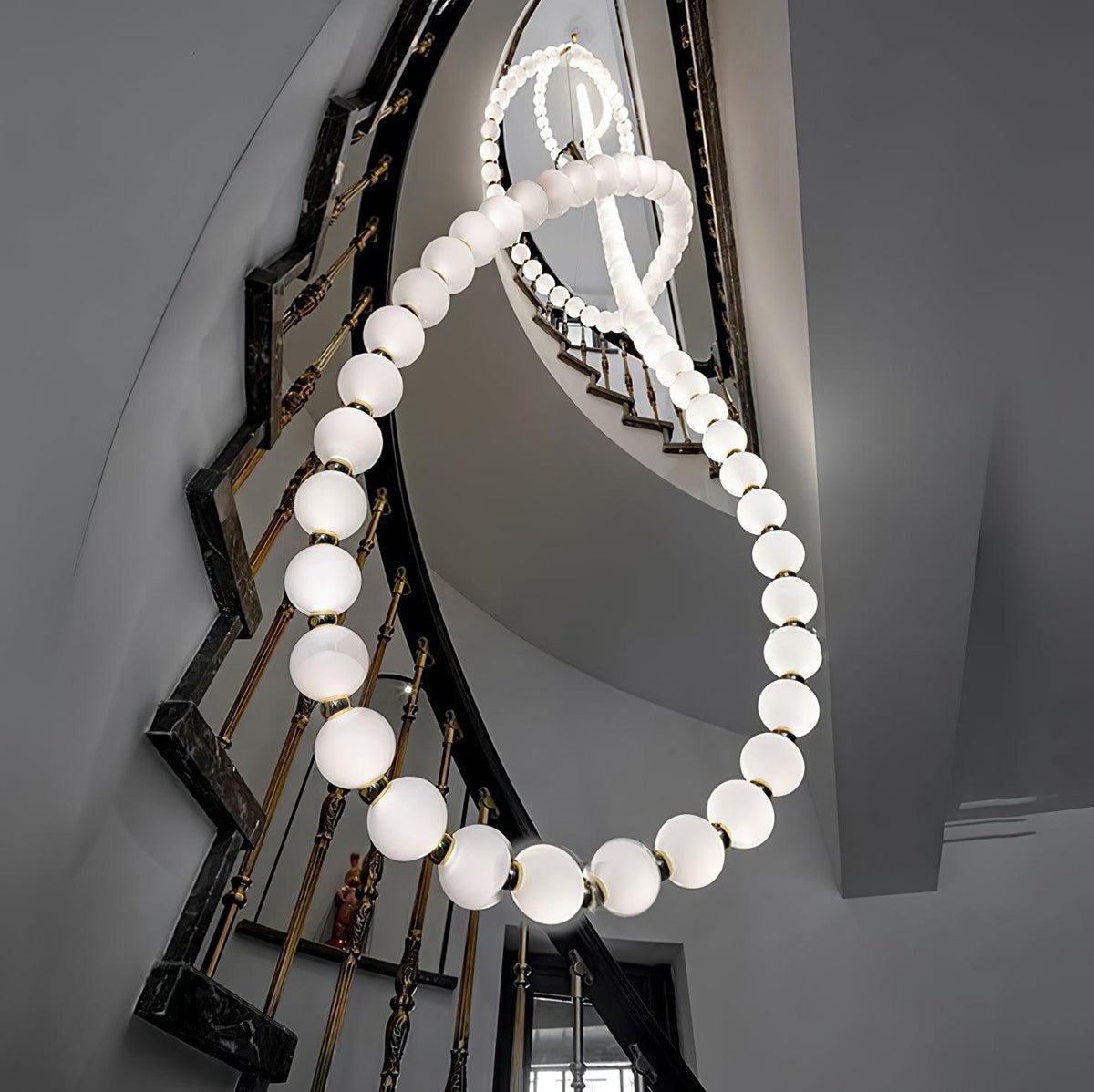 Pearl Necklace Acrylic Ball Chandelier, Modern Gold LED Pendant Light